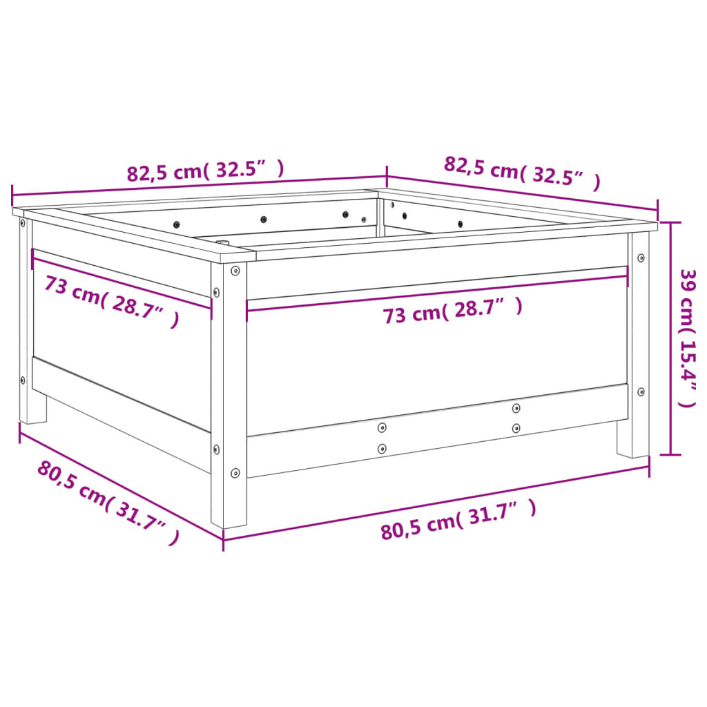 vidaXL Ζαρντινιέρα Λευκή 82,5 x 82,5 x 39 εκ. από Μασίφ Ξύλο Πεύκου