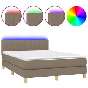 vidaXL &Kappa;&rho;&epsilon;&beta;ά&tau;&iota; Boxspring &mu;&epsilon; &Sigma;&tau;&rho;ώ&mu;&alpha; & LED Taupe 140x190 &epsilon;&kappa;. &Upsilon;&phi;&alpha;&sigma;&mu;ά&tau;&iota;&nu;&omicron;