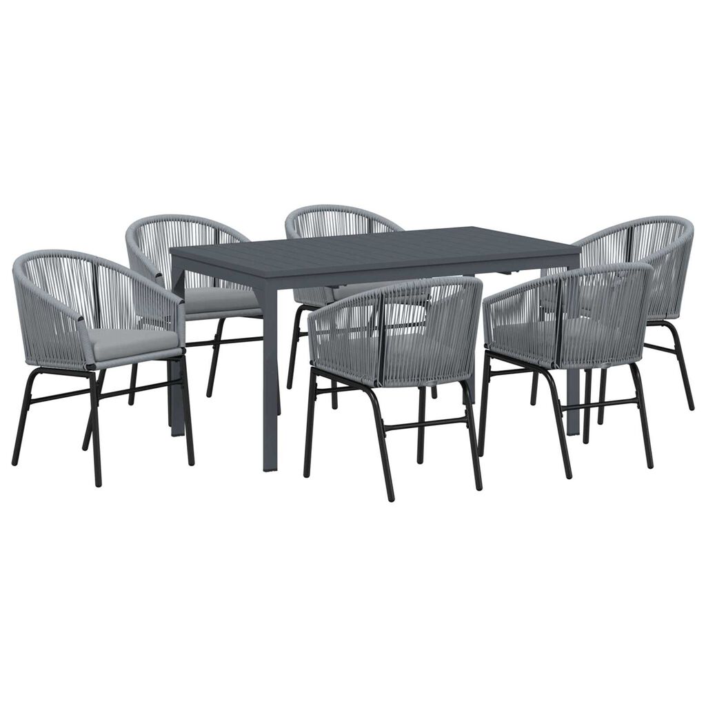 vidaXL Σετ τραπεζαρίας κήπου 7 pcs Γκρι Μεγάλο Μέταλλο & Ρατάν