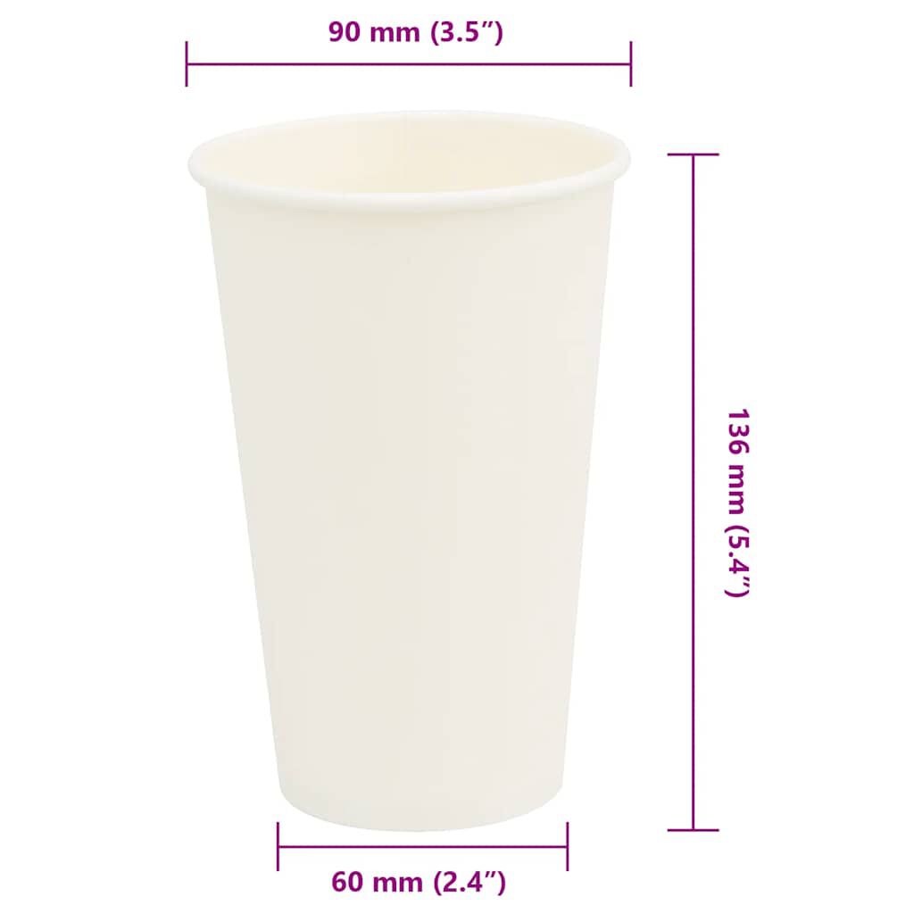 vidaXL Χάρτινα κύπελλα καφέ 1000 τεμάχια 16oz 400ml Λευκό