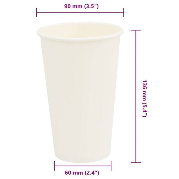 vidaXL Χάρτινα κύπελλα καφέ 1000 τεμάχια 16oz 400ml Λευκό