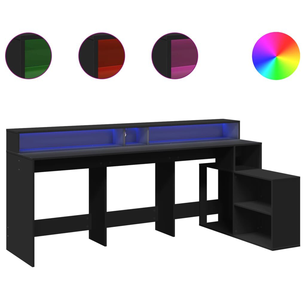 vidaXL Γραφείο με LED Μαύρο 200x104x91 εκ. από Επεξεργασμένο Ξύλο