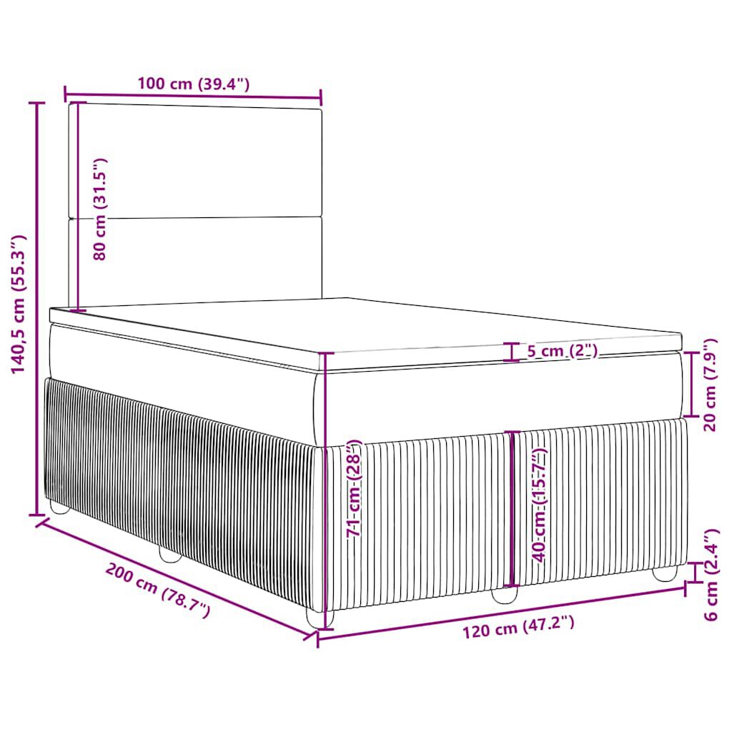 vidaXL Κρεβάτι Boxspring με Στρώμα Ροζ 120x200 εκ. Βελούδινο
