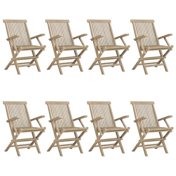 vidaXL Καρέκλες Κήπου Πτυσσόμενες 8 τεμ. Γκρι 56x61x89 εκ. Μασίφ Teak