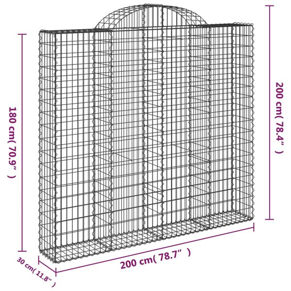 vidaXL Συρματοκιβώτια Τοξωτά 3 τεμ. 200x30x180/200 εκ. Γαλβαν. Ατσάλι