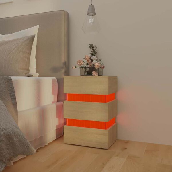 vidaXL Κομοδίνο με LED Sonoma Δρυς 45x35x67 εκ. από Επεξεργασμένο Ξύλο