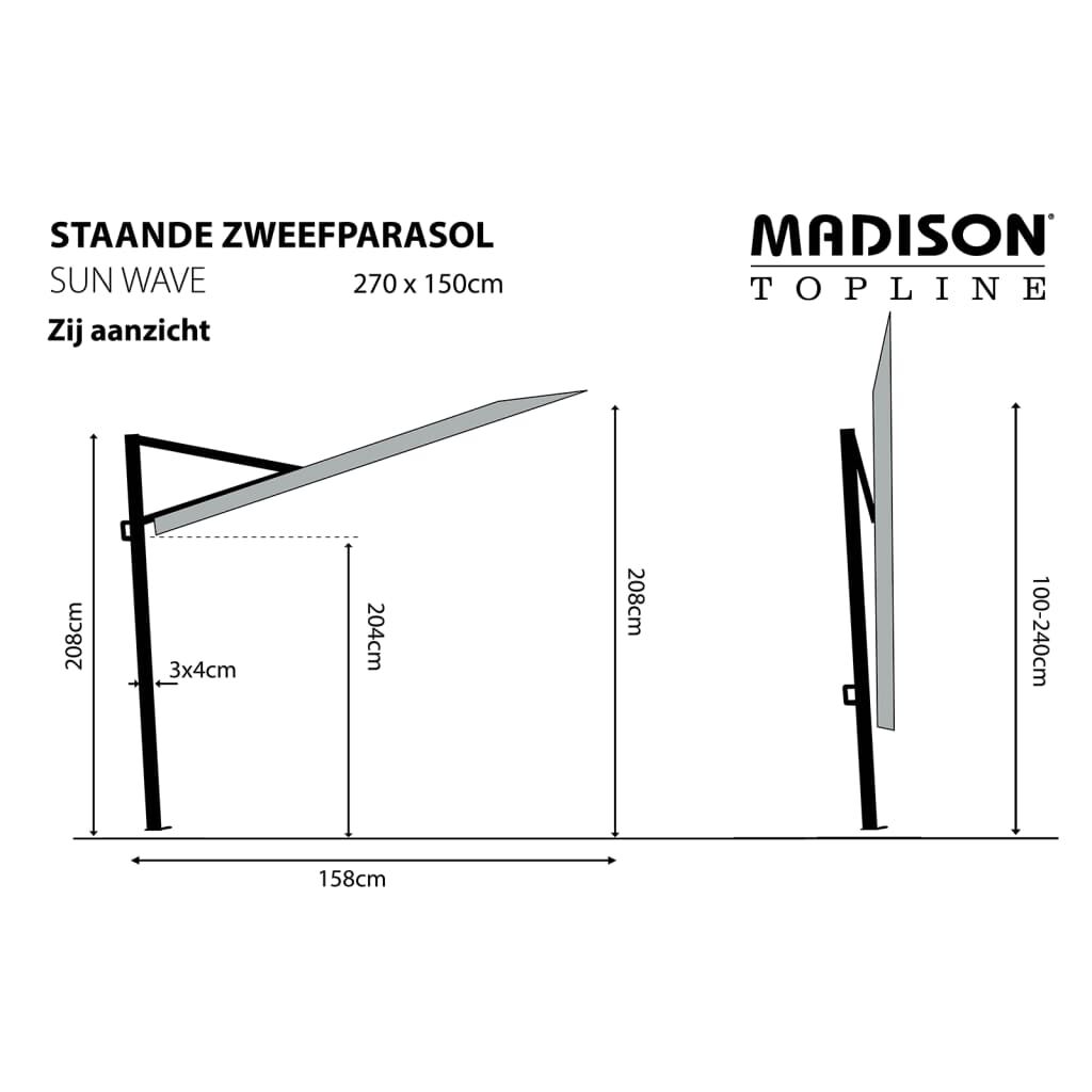 Madison Ομπρέλα Βεράντας Sun Wave Γκρι 270 x 150 εκ. PAC3P014