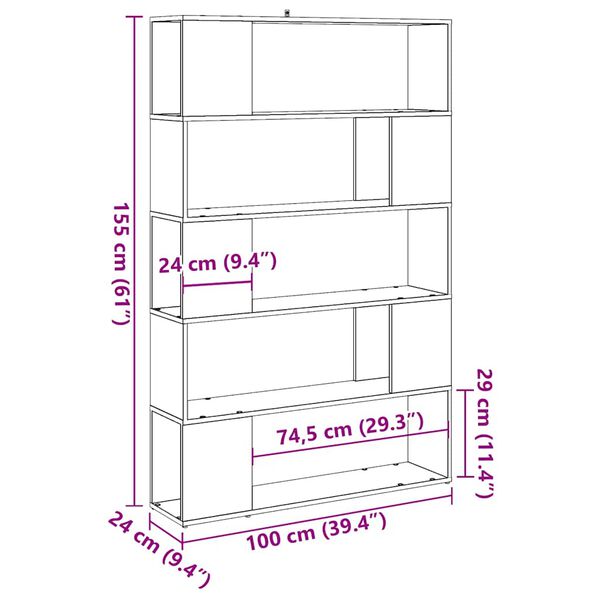 vidaXL Ντουλάπι βιβλίων/διαχωριστικό δωματίου Artisan Oak 100x24x155cm