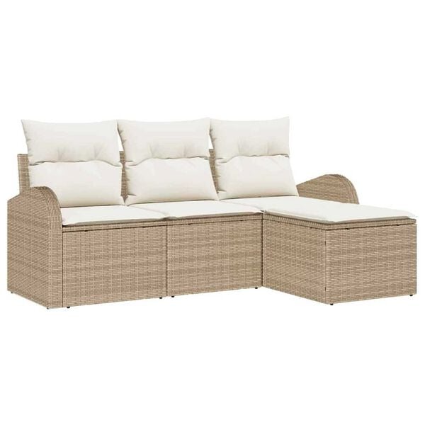 vidaXL Σετ Καναπέ Κήπου με μαξιλάρι 4 pcs Μπεζ Πολυ ράταν