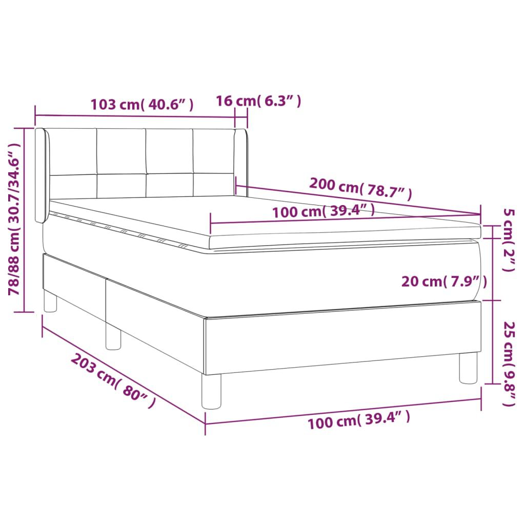 vidaXL Κρεβάτι Boxspring με Στρώμα Taupe 100 x 200 εκ. Υφασμάτινο