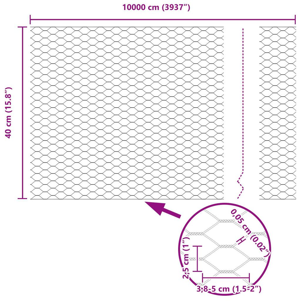vidaXL Φράχτης Εξαγώνου Ασημί 10000 x 0.05 x 40 εκ
