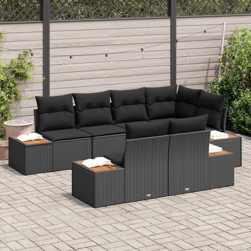 vidaXL Σετ Καναπέ Κήπου με μαξιλάρι 7 pcs Μαύρο Πολυ ράταν