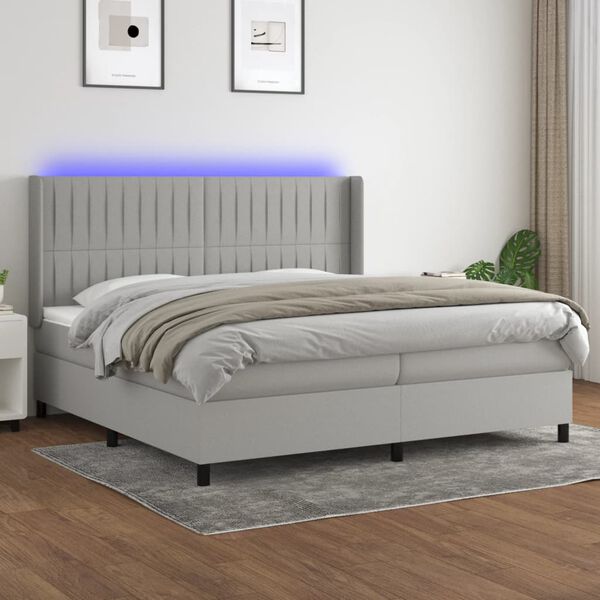 vidaXL &Kappa;&rho;&epsilon;&beta;ά&tau;&iota; Boxspring &mu;&epsilon; &Sigma;&tau;&rho;ώ&mu;&alpha; & LED &Alpha;&nu;.&Gamma;&kappa;&rho;&iota; 200x200&epsilon;&kappa;. &Upsilon;&phi;&alpha;&sigma;&mu;ά&tau;&iota;&nu;&omicron;