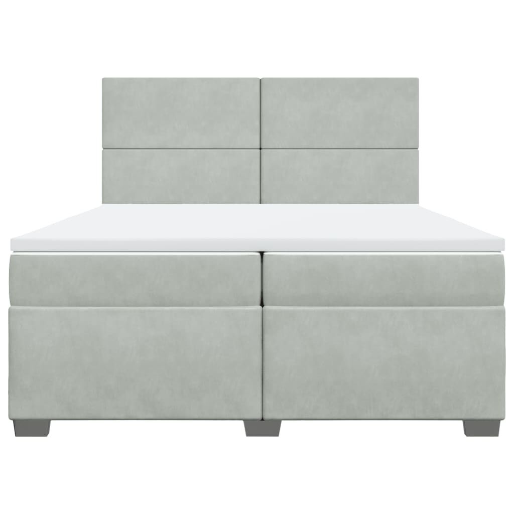 vidaXL Κρεβάτι Boxspring με Στρώμα Ανοιχτό Γκρι 200x200 εκ. Βελούδινο