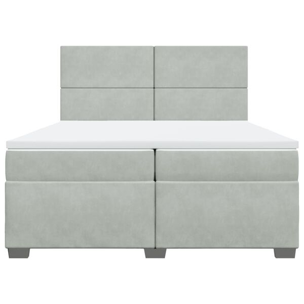 vidaXL Κρεβάτι Boxspring με Στρώμα Ανοιχτό Γκρι 200x200 εκ. Βελούδινο