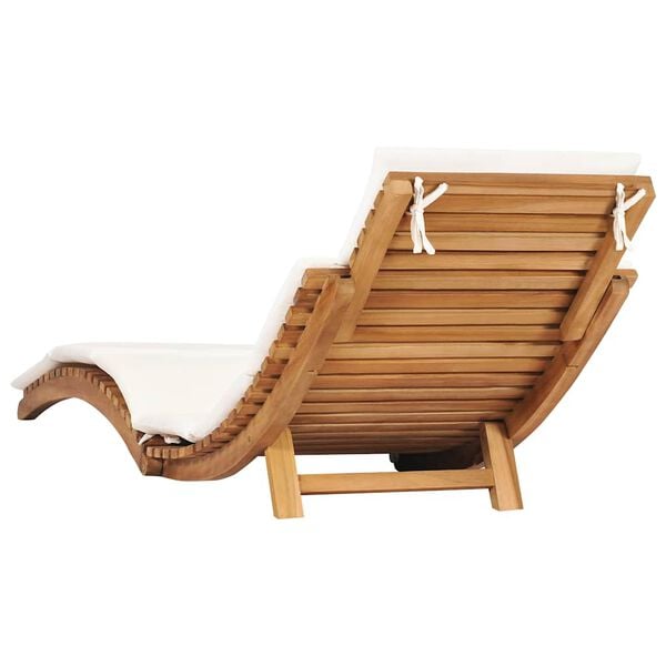 vidaXL Ξαπλώστρα Πτυσσόμενη από Μασίφ Ξύλο Teak με Λευκό Κρεμ Μαξιλάρι