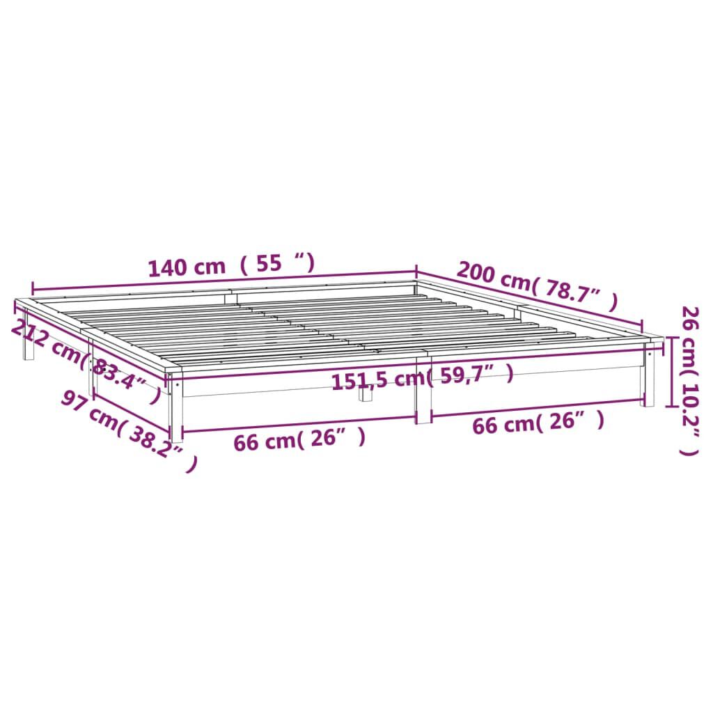 vidaXL Πλαίσιο Κρεβατιού Με LED Καφέ Μελί 140x200 εκ. από Μασίφ Ξύλο