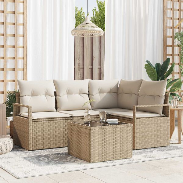 vidaXL Σετ Καναπέ Κήπου 5 pcs Μπεζ Πολυ ράταν