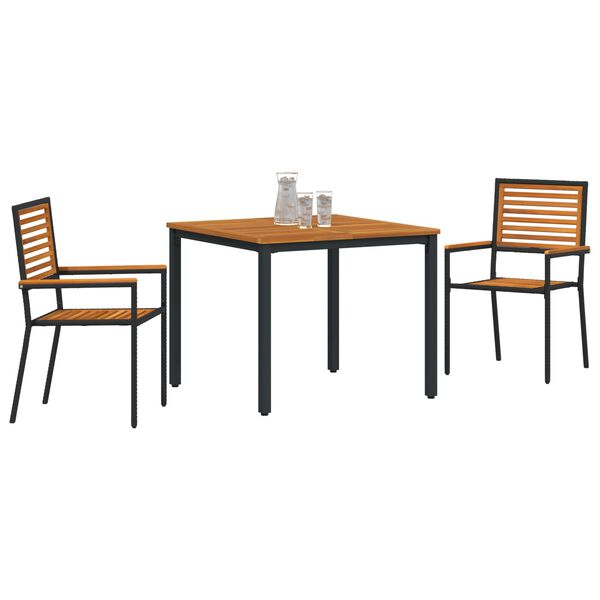 vidaXL Σέτ φαγητού για κήπο 3 pcs Μαύρο και Ξύλο 90 x 90 x 75 cm