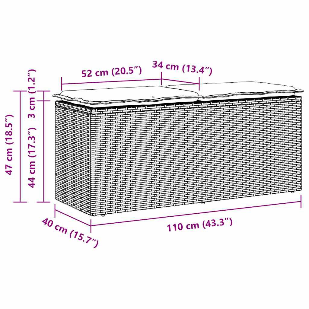 vidaXL Πάγκος κήπου με μαξιλάρι Μπεζ 110x40x44 cm Πολυ μπαστούνι