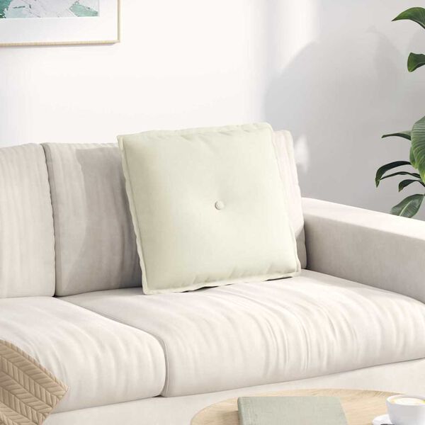 vidaXL Μαξιλάρι Πλάτης Κρεμ 50 x 45 εκ. Υφασμάτινο Κορντουρά