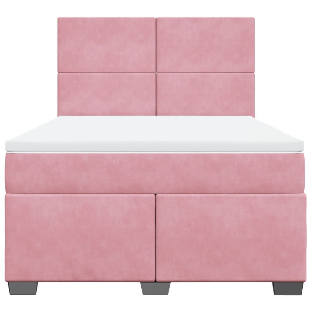 vidaXL Κρεβάτι Boxspring με Στρώμα Ροζ 140x200 εκ. Βελούδινο