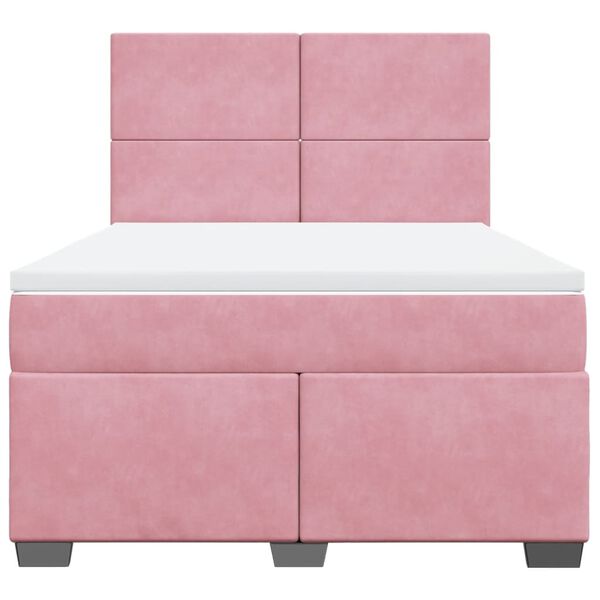 vidaXL Κρεβάτι Boxspring με Στρώμα Ροζ 140x200 εκ. Βελούδινο