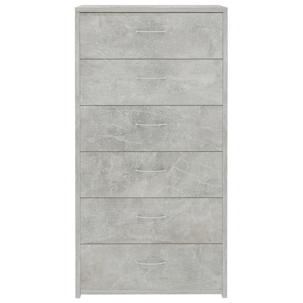 vidaXL Συρταριέρα με 6 Συρτάρια Γκρι Σκυροδ. 50x34x96 εκ. Επεξ. Ξύλο