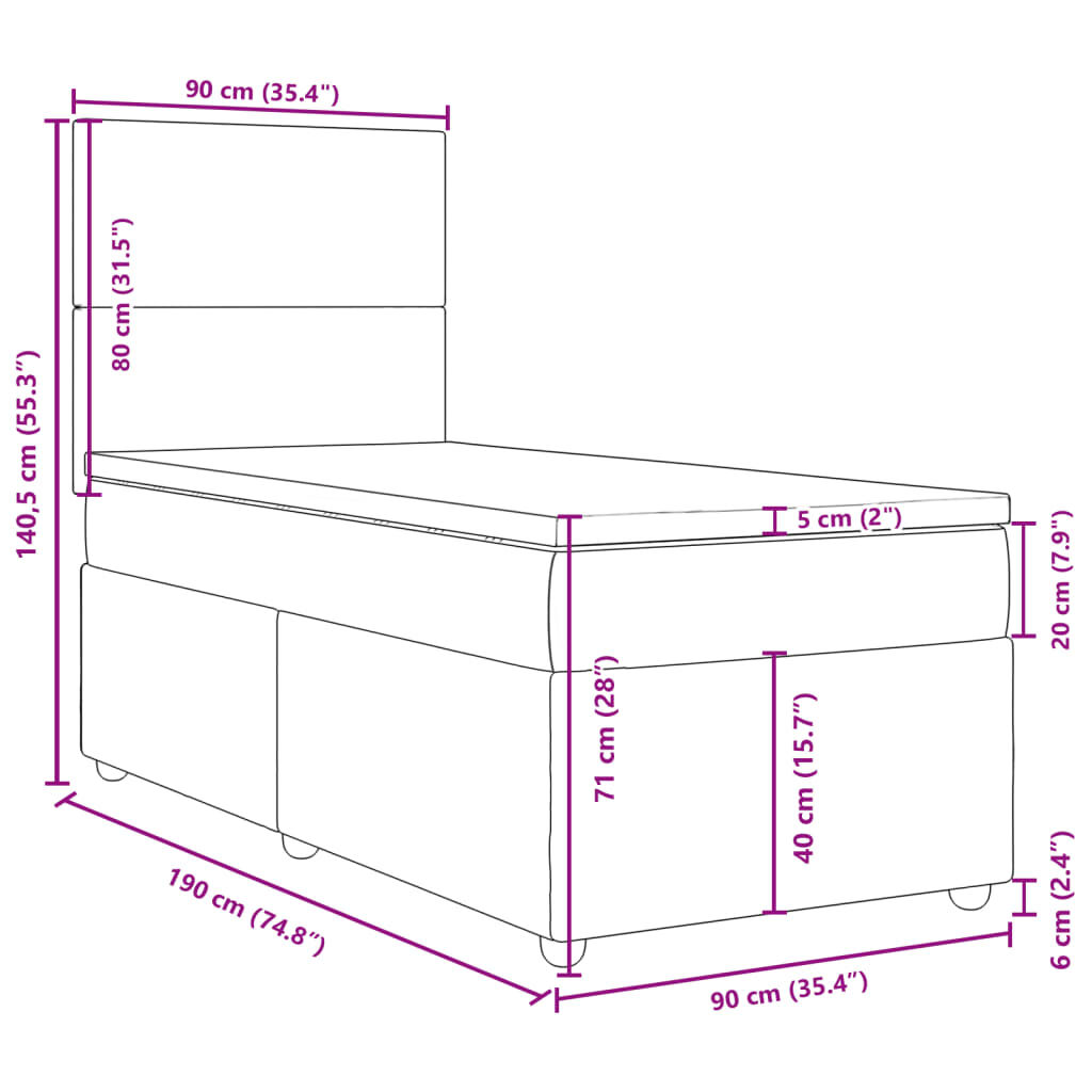vidaXL Κρεβάτι Boxspring με Στρώμα Ανοιχτό Γκρι 90x190 εκ. Υφασμάτινο