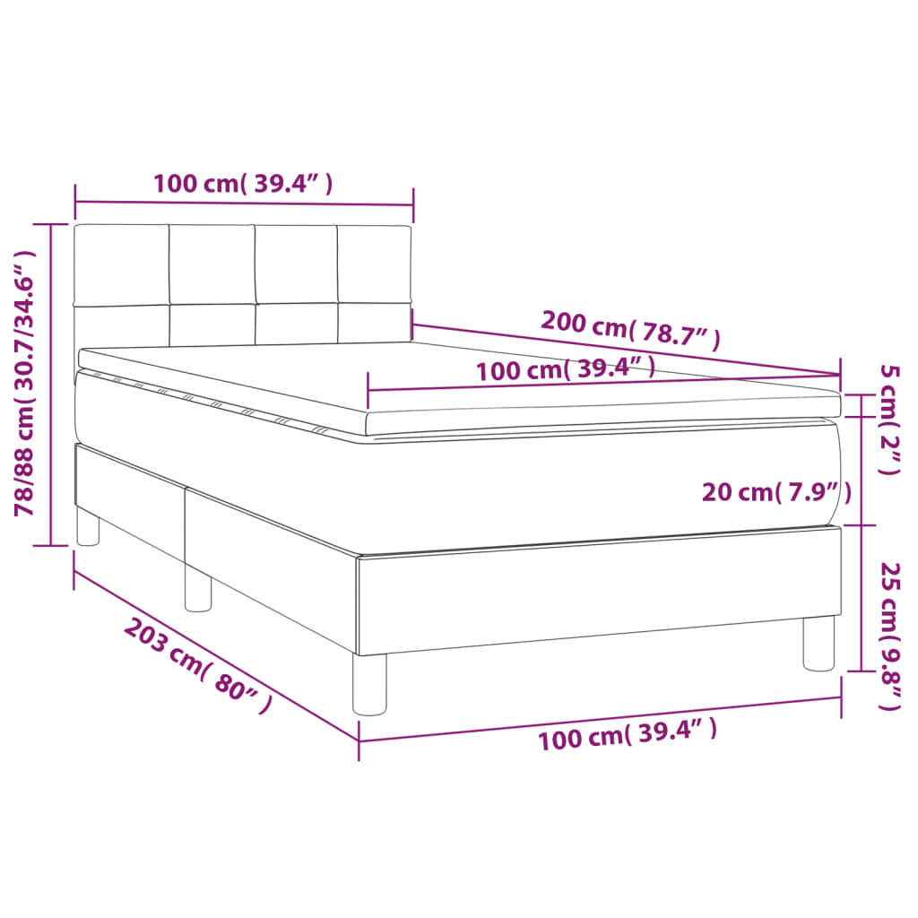 vidaXL Κρεβάτι Boxspring με Στρώμα Σκούρο Μπλε 100x200 εκ. Βελούδινο