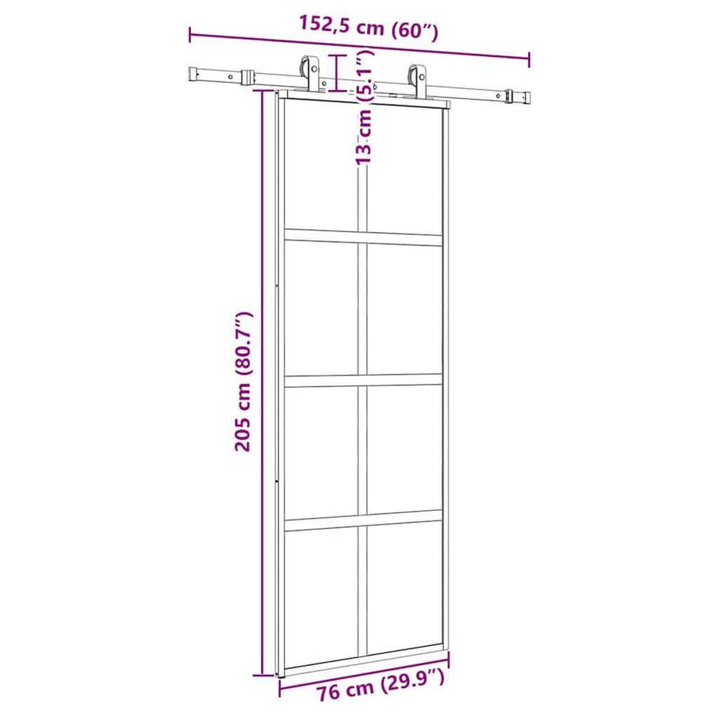 vidaXL Συρόμενη πόρτα με σετ υλικού Μαύρο 76x205 cm γυαλί μετριασμένο