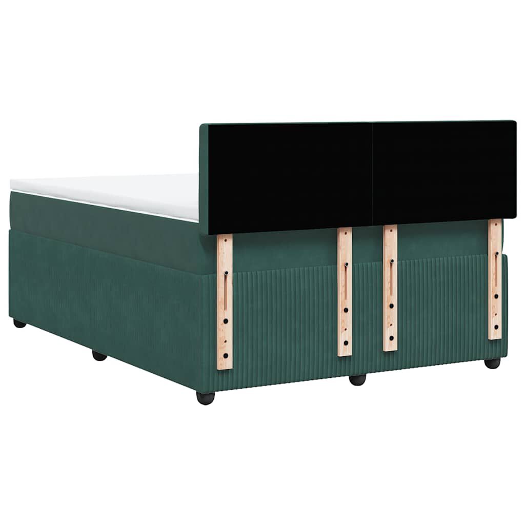 vidaXL Κρεβάτι Boxspring με Στρώμα Σκούρο Πράσινο 140x190εκ. Βελούδινο