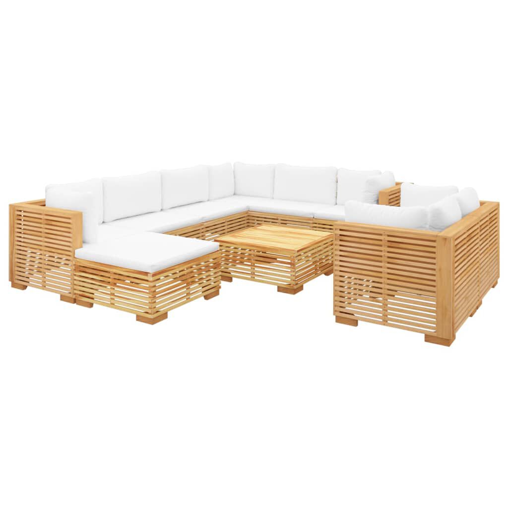 vidaXL Σαλόνι Κήπου Σετ 10 Τεμαχίων από Μασίφ Ξύλο Teak με Μαξιλάρια
