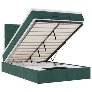 vidaXL Οθωμανικό κρεβάτι με στρώματα & LEDs Σκούρο πράσινο Βελούδο