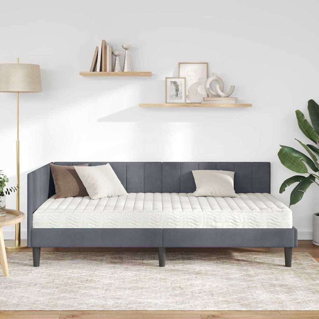 vidaXL Κρεβάτι Γωνίας με στρώμα Σκούρο γκρι 90 x 190 cm Βελούδο