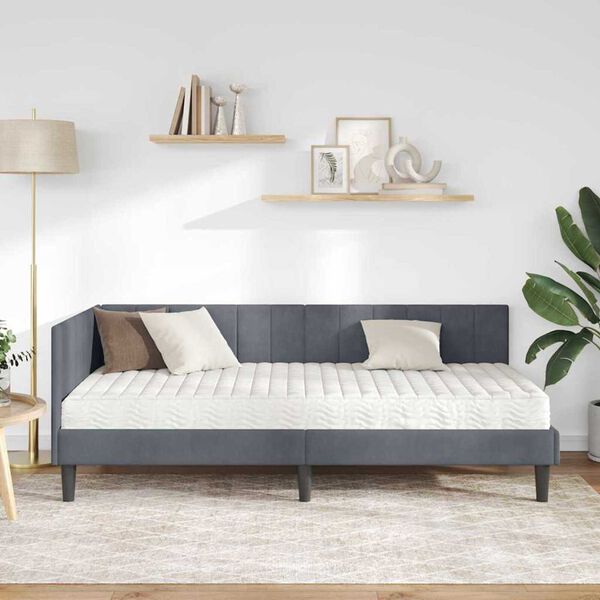vidaXL Κρεβάτι Γωνίας με στρώμα Σκούρο γκρι 90 x 190 cm Βελούδο