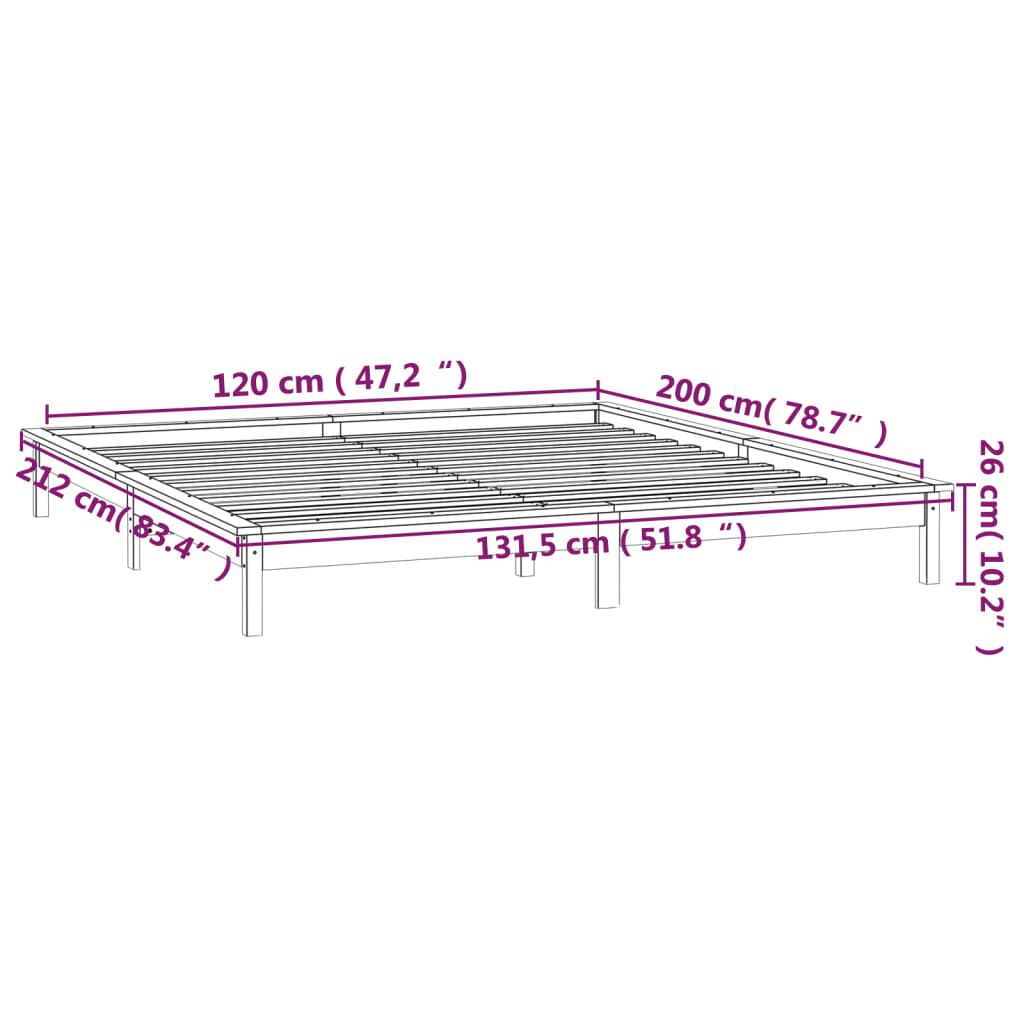 vidaXL LED Πλαίσιο Κρεβατιού Γκρι 120 x 200 εκ. από Μασίφ Ξύλο