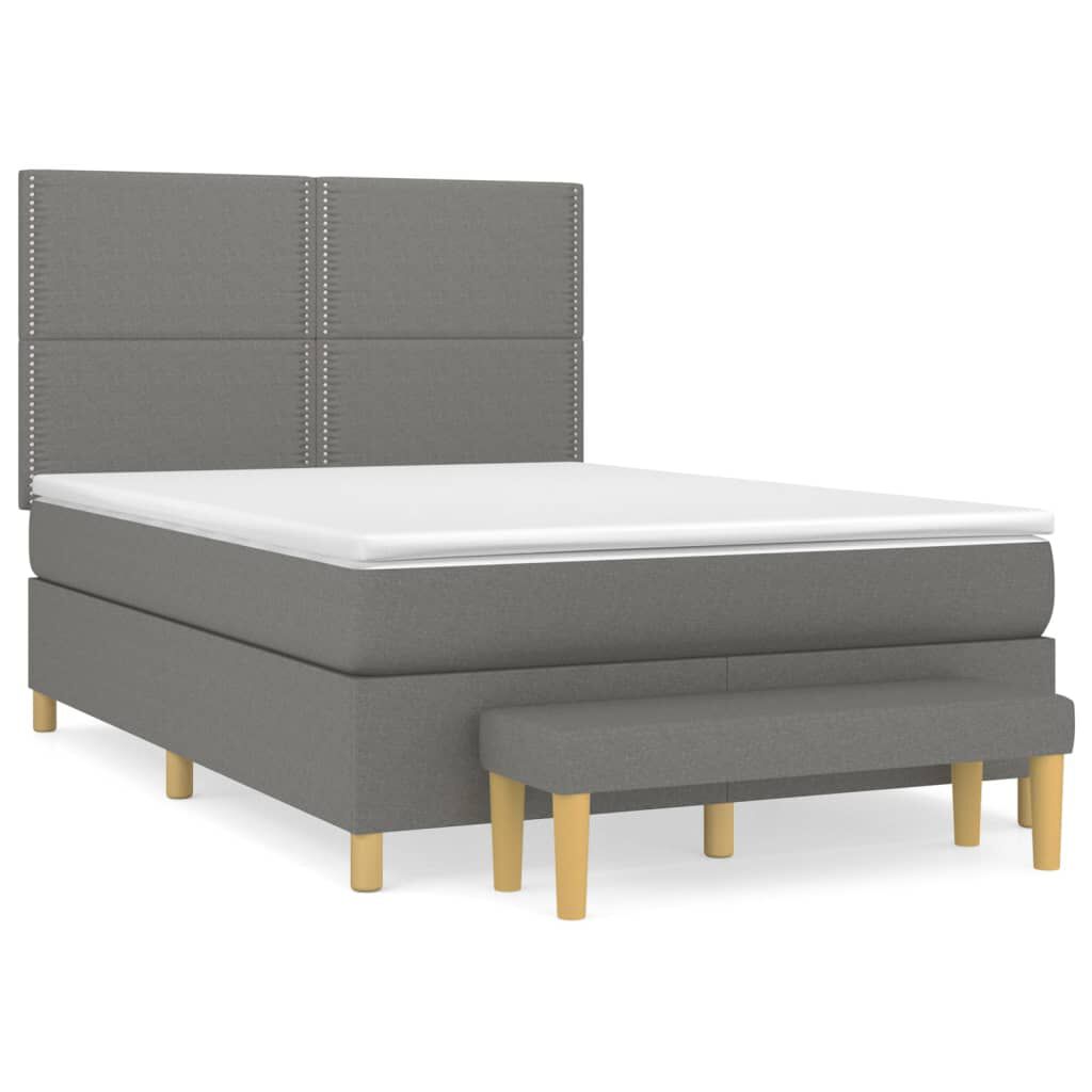 vidaXL Κρεβάτι Boxspring με Στρώμα Σκούρο Γκρι 140x190 εκ. Υφασμάτινο