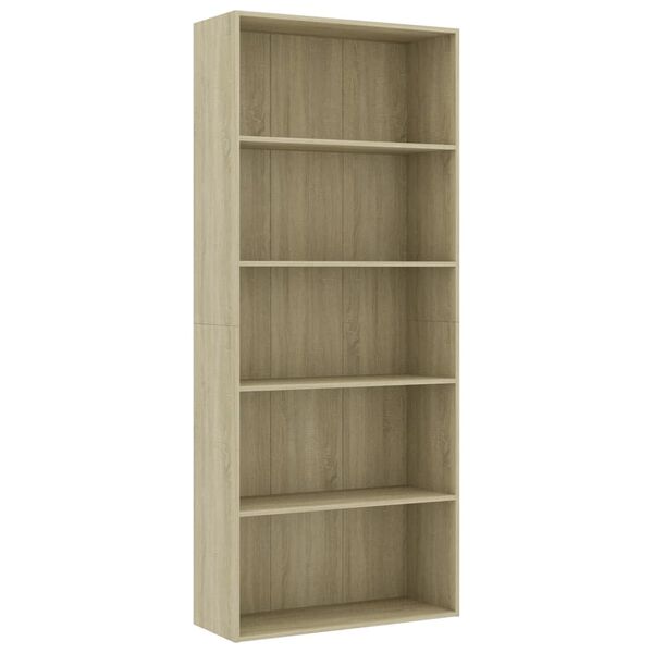 vidaXL Βιβλιοθήκη με 5 Ράφια Sonoma Δρυς 80 x 30 x 189 εκ. Επεξ. Ξύλο