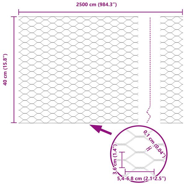 vidaXL Εξαγωνικός φράχτης Γκρι 0.4 x 25 μ Ατσάλι