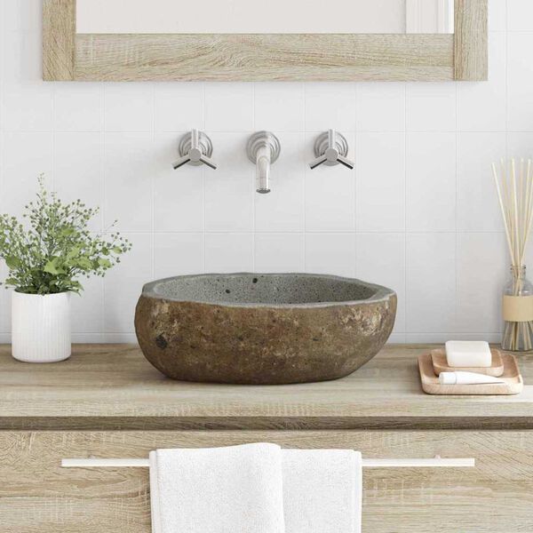 vidaXL Λεκάνη Ανοιχτό γκρι (30-37) x (25-30) x 12 εκ. Πέτρα Ποταμού