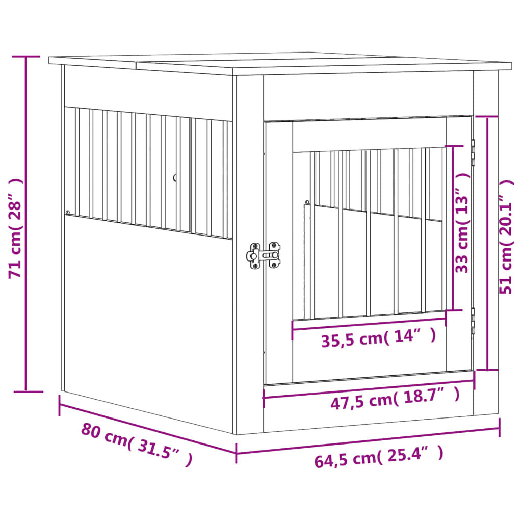 vidaXL Κλουβί Σκύλου Καπνιστή Δρυς 64,5 x 80 x 71 εκ. Επεξεργ. Ξύλο