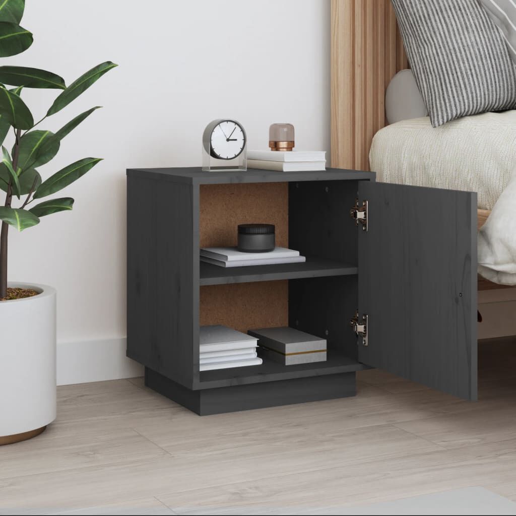 vidaXL Κομοδίνο Γκρι 40 x 34 x 45 εκ. από Μασίφ Ξύλο Πεύκου