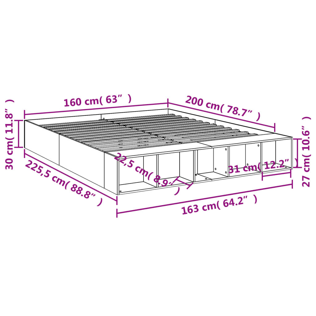 vidaXL Πλαίσιο Κρεβατιού Sonoma Δρυς 160x200 εκ. Επεξεργασμένο Ξύλο