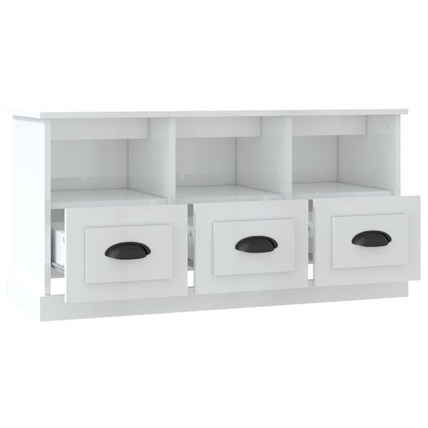 vidaXL Έπιπλο Τηλεόρασης Γυαλ. Λευκό 100x35x50 εκ. Επεξεργασμένο Ξύλο