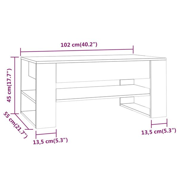vidaXL Τραπεζάκι Σαλονιού Καφέ Δρυς 102x55x45 εκ. Επεξεργασμένο Ξύλο