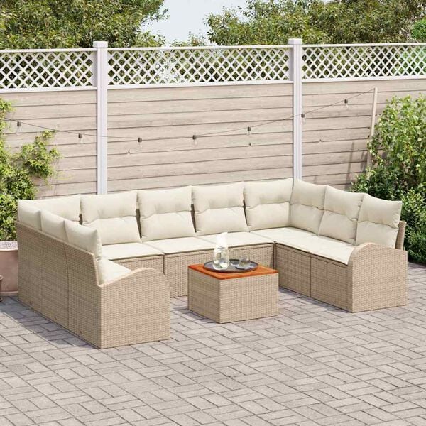 vidaXL Σετ Καναπέ Κήπου 10 pcs Μπεζ και λευκό