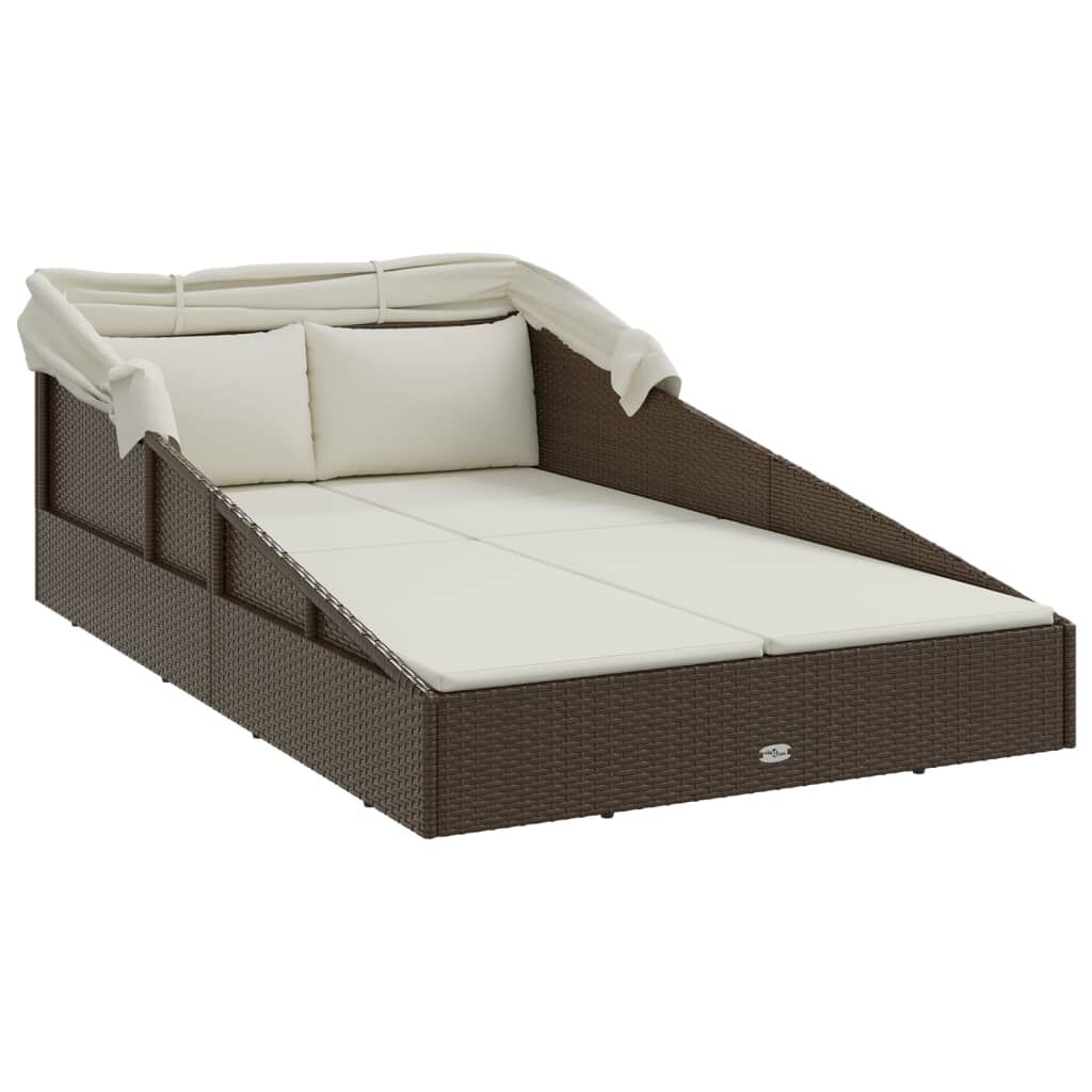 vidaXL Ξαπλώστρα με Πτυσσόμενη Οροφή Καφέ 200x114x128 εκ. Συνθ. Ρατάν