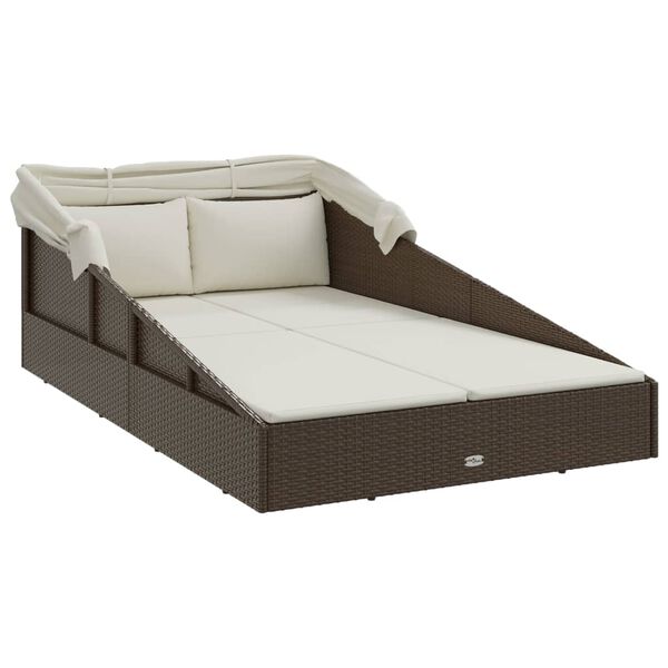 vidaXL Ξαπλώστρα με Πτυσσόμενη Οροφή Καφέ 200x114x128 εκ. Συνθ. Ρατάν