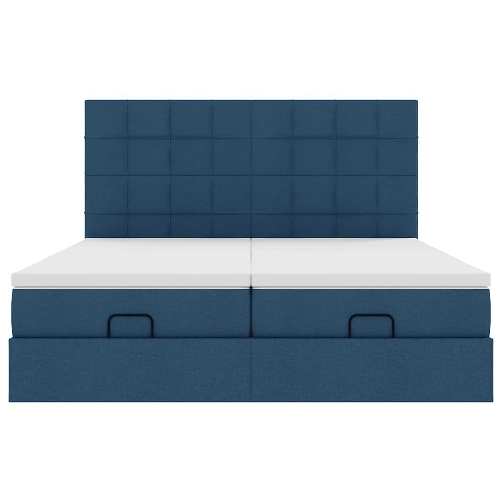 vidaXL Οθωμανικό κρεβάτι με στρώματα μπλε 180x200cm ύφασμα